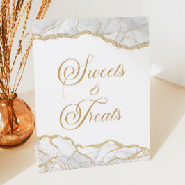 Elegant White Gold Agate Sweets and Treats Reclamebord Met Voetstuk