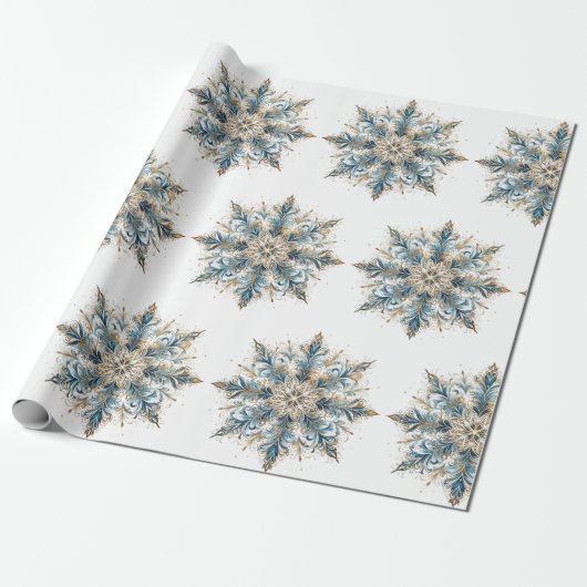 Elegant White, Gold and BlueChristmas Wrapping Cadeaupapier (Uitgerold)
