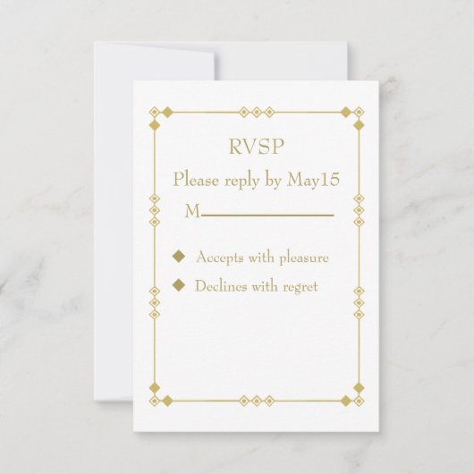 Elegant White & Gold Art Deco RVSP RSVP Kaartje (Voorkant)