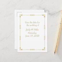 Elegant White & Gold Art Deco Save the date card