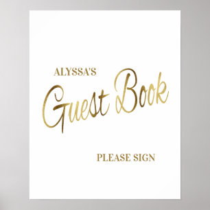 Elegant White Gold Baby shower Guestbook Poster