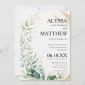 Elegant white gold borstelgroen bladeren bruiloft kaart (Voorkant)
