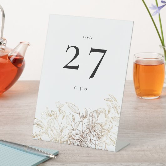 Elegant White Gold Botanical Monogram Weddenschap Reclamebord Met Voetstuk (Insitu)