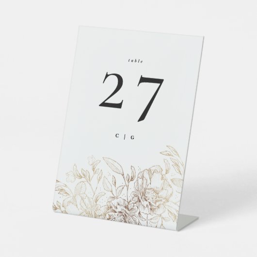 Elegant White Gold Botanical Monogram Weddenschap Reclamebord Met Voetstuk (Voorkant)