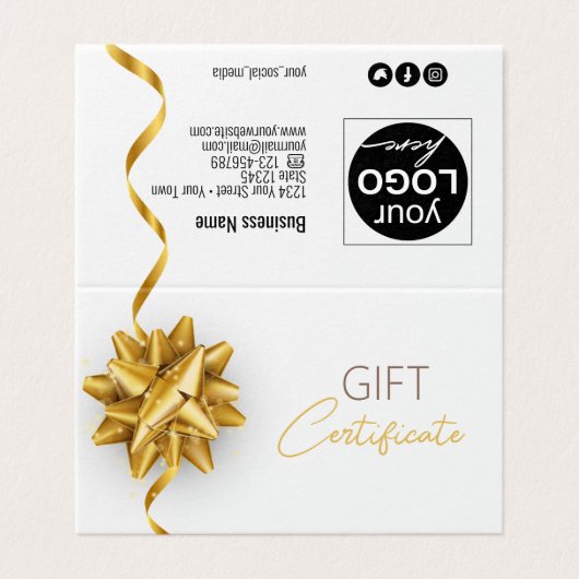 Elegant White Gold Bow Classy Luminous Gift Card Kaart (Buitenkant ongevouwen)