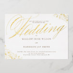 Elegant White Gold Calligraphy Wedding Invitation Folie Uitnodiging<br><div class="desc">Elegant White and Gold Calligraphy Script Wedding Invitation op witte achtergrond voor deze uitnodiging - geweldig voor de moderne huwelijksfeestdag. Pas het aan en deel deze prachtige uitnodigingen met uw gasten. Maak het met andere passende briefpapier producten van de bruiloft van dit collectionhttps://www.zazzle.com/collections/exquisite_classic-119203748293359323</div>