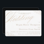 Elegant White Gold Calligraphy Wedding Invitation Kaart<br><div class="desc">Elegant White and Gold Calligraphy Script Wedding Invitation op witte achtergrond voor deze uitnodiging - geweldig voor de moderne huwelijksfeestdag. Pas het aan en deel deze prachtige uitnodigingen met uw gasten. Maak het met andere passende briefpapier producten van de bruiloft van dit collectionhttps://www.zazzle.com/collections/exquisite_classic-119203748293359323</div>