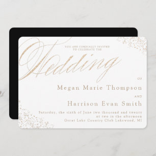 Elegant White Gold Calligraphy Wedding Invitation Kaart