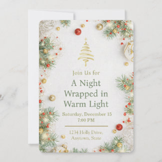 Elegant White & Gold Christmas Party Invitation Kaart