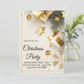 Elegant White & Gold Christmas Party Invitation Kaart (Staand voorkant)