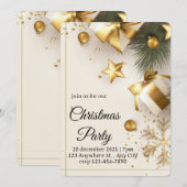 Elegant White & Gold Christmas Party Invitation Kaart (Voorkant / Achterkant)