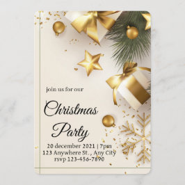 Elegant White & Gold Christmas Party Invitation Kaart
