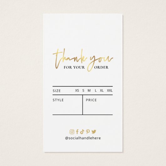 Elegant White & Gold Clothing Hang Label Price Lab Visitekaartje (Achterkant)