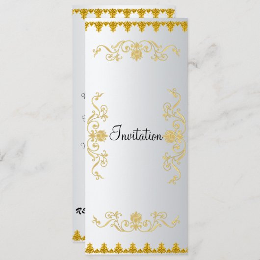 Elegant White Gold Color Uitnodiging (Voorkant / Achterkant)