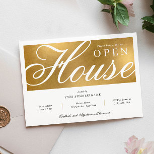 Elegant White & Gold Corporate Kantoor Open House Kaart