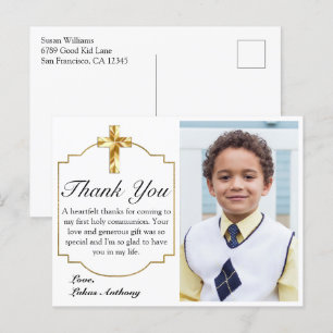 Elegant White Gold Cross 1st Community Hartelijk d Briefkaart