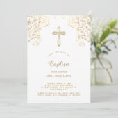 Elegant White Gold Cross Baptisme Invitation Kaart (Staand voorkant)