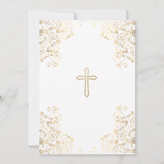 Elegant White Gold Cross Baptisme Invitation Kaart (Achterkant)