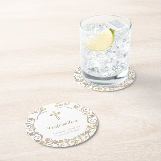 Elegant White Gold Cross bevestiging Ronde Kartonnen Onderzetter (Insitu)