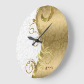 Elegant White Gold Dammaskers Gold Swirls Grote Klok (Hoek)