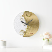 Elegant White Gold Dammaskers Gold Swirls Grote Klok (Huis)