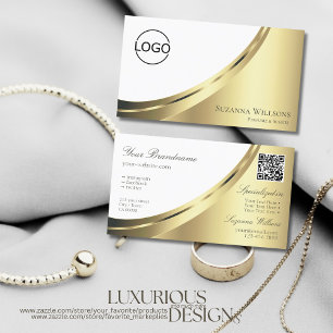 Elegant White Gold Decor met Logo- en QR-code Visitekaartje