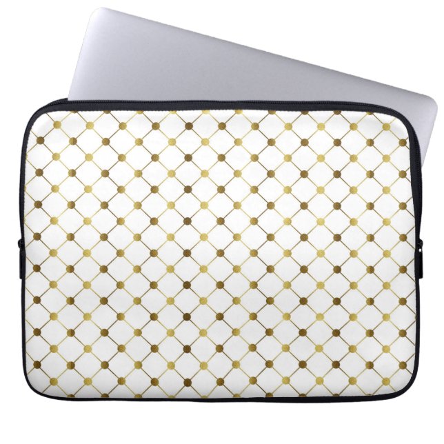 Elegant White & Gold Dot Grid Laptop Sleeve (Voorkant)