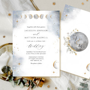 Elegant White, Gold en Silver Celestial Wedding Kaart
