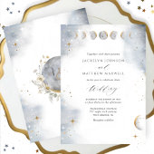 Elegant White, Gold en Silver Celestial Wedding Kaart