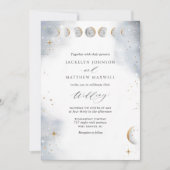 Elegant White, Gold en Silver Celestial Wedding Kaart (Voorkant)
