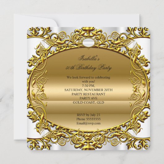 Elegant  White Gold Fabulous 50th Birthday 2 Kaart (Achterkant)