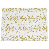 Elegant White & Gold Faux-Glitter Polka Dot. Groot Cadeauzakje (Voorkant)
