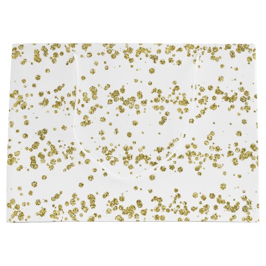 Elegant White & Gold Faux-Glitter Polka Dot. Groot Cadeauzakje (Voorkant)