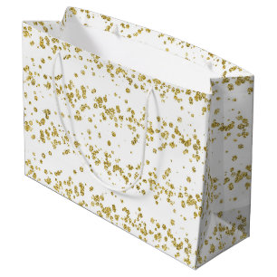Elegant White & Gold Faux-Glitter Polka Dot. Groot Cadeauzakje