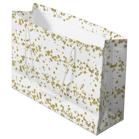 Elegant White & Gold Faux-Glitter Polka Dot. Groot Cadeauzakje (Voorkant Gekanteld)