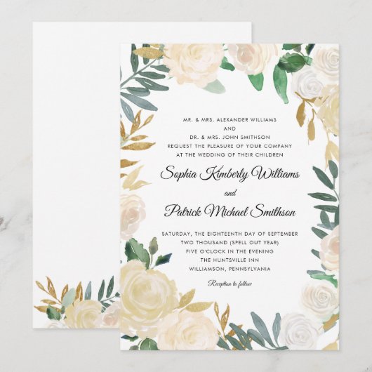 Elegant White Gold Floral | Alle ouders die Kaart (Voorkant / Achterkant)