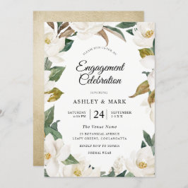 Elegant White Gold Floral Engagement Party Kaart
