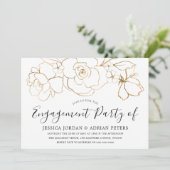 Elegant White & Gold Floral Engagement Party Kaart (Staand voorkant)