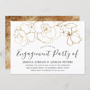 Elegant White & Gold Floral Engagement Party Kaart