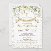 Elegant White Gold Floral First Heilige Communie Kaart (Voorkant)