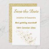 ELEGANT WHITE GOLD FLORAL GLITTER BEWAART DE DATUM (Voorkant / Achterkant)