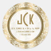 Elegant White & Gold Floral Lace Damaspatroonpatro Ronde Sticker (Voorkant)