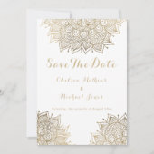 Elegant white gold floral mandala Save the Date Kaart (Voorkant)
