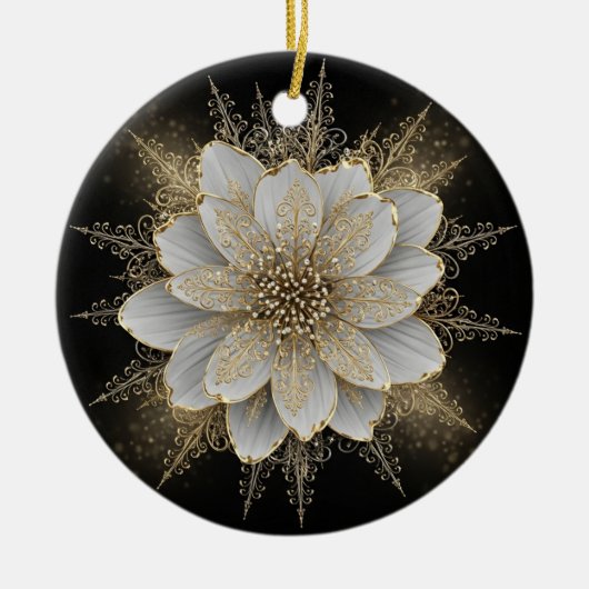 Elegant White & Gold Floral Ornament (Voorkant)