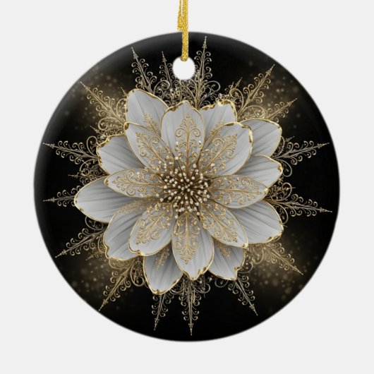 Elegant White & Gold Floral Ornament (Achterkant)