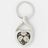 Elegant White & Gold Floral Rose heart key– Luxury Sleutelhanger (Voorkant)