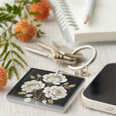 Elegant White & Gold Floral Rose Keychain – Luxury (Voorkant Rechts)