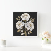 Elegant White & Gold Floral Rose Wall Clock Vierkante Klok (Huis)