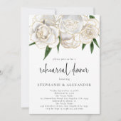 Elegant White Gold Floral Script Rehearsal Dinner Kaart (Voorkant)