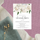 Elegant White Gold Floral Script Rehearsal Dinner Kaart